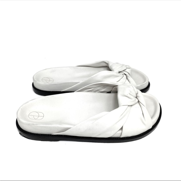 Porte & Paire Knotted Leather Slide Sandals in Chalk White Size 8.5 - Picture 4 of 9